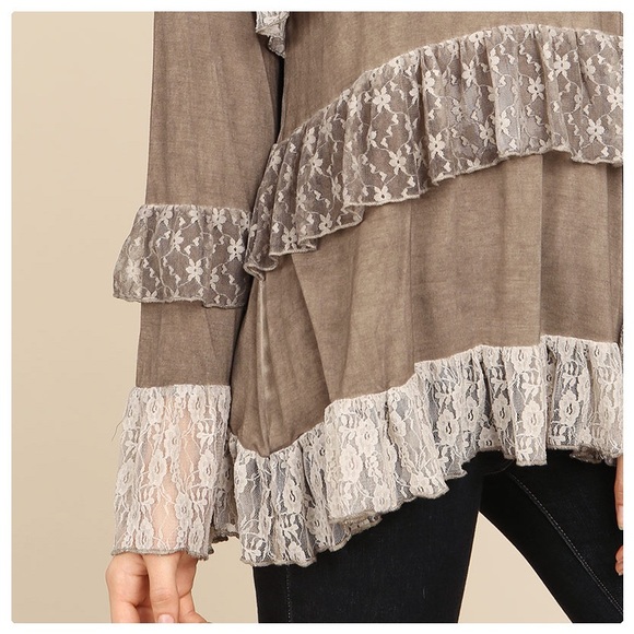 POL Chocolate Tiered Ruffle Lace Top - Picture 4 of 10